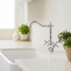 Aquanello Heritage Ascot Klasszikus konyha – nosztalgikus konyhai csaptelep, króm, derékszögű kifolyóval CR-4002-HA