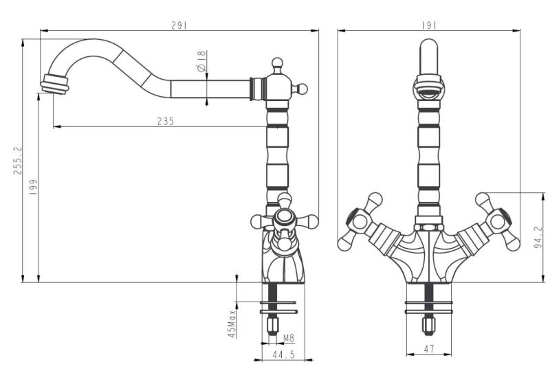 Aquanello Heritage Ascot Klasszikus konyha – nosztalgikus konyhai csaptelep, króm, derékszögű kifolyóval CR-4002-HA
