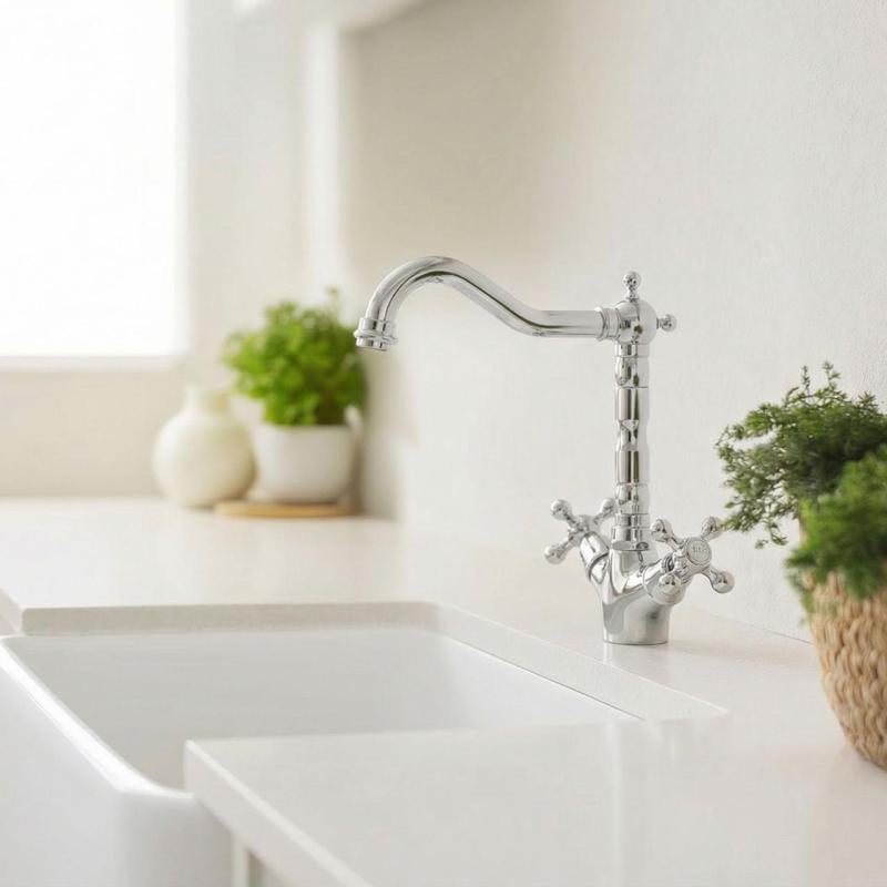 Aquanello Heritage Ascot Klasszikus konyha – nosztalgikus konyhai csaptelep, króm, derékszögű kifolyóval CR-4002-HA