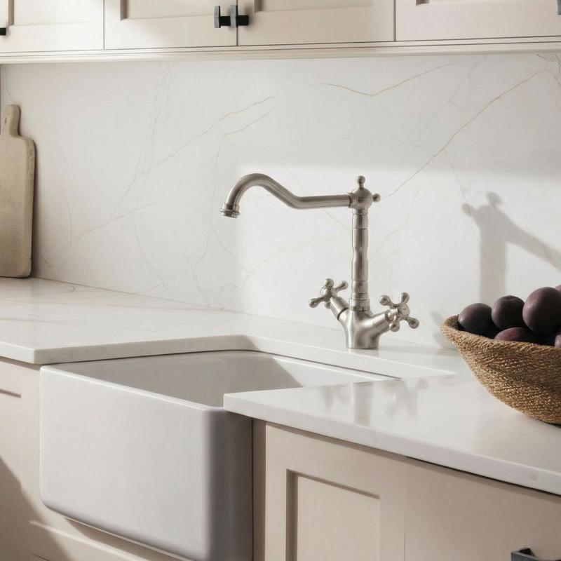 Aquanello Heritage Ascot Klasszikus konyha – nosztalgikus konyhai csaptelep rozsdamentes acélból, derékszögű kifolyóval NB-4002-HA