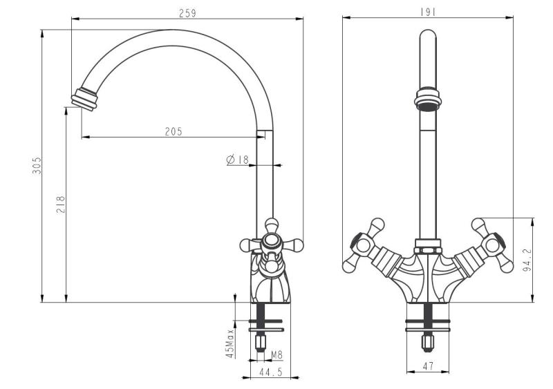 Aquanello Heritage Ascot Klasszikus konyha – nosztalgikus konyhai csaptelep, fekete, kerek kifolyóval BL-4003-HA