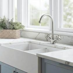 Aquanello Heritage Ascot Klasszikus konyha – nosztalgikus konyhai csaptelep rozsdamentes acélból, kerek kifolyóval NB-4003-HA