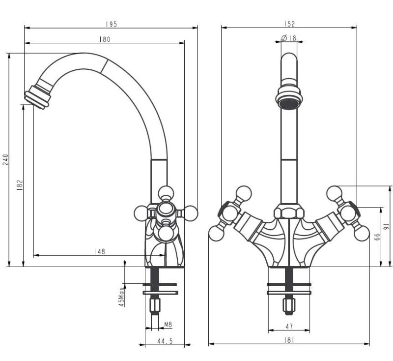 Aquanello Heritage Ascot Klasszikus konyha Nosztalgikus konyhai csaptelep Fekete BL-4004-HA