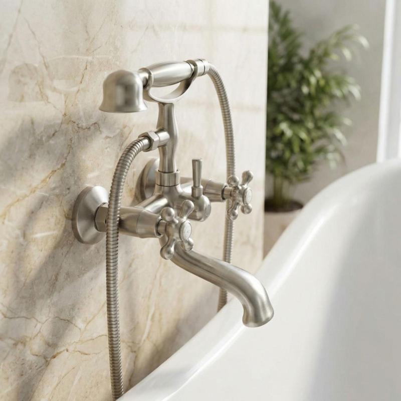 Aquanello Heritage Ascot Klasszikus felépítésű fürdőkád csaptelep csillaggombokkal, rozsdamentes acélból, kézi zuhannyal NB-3002-HA