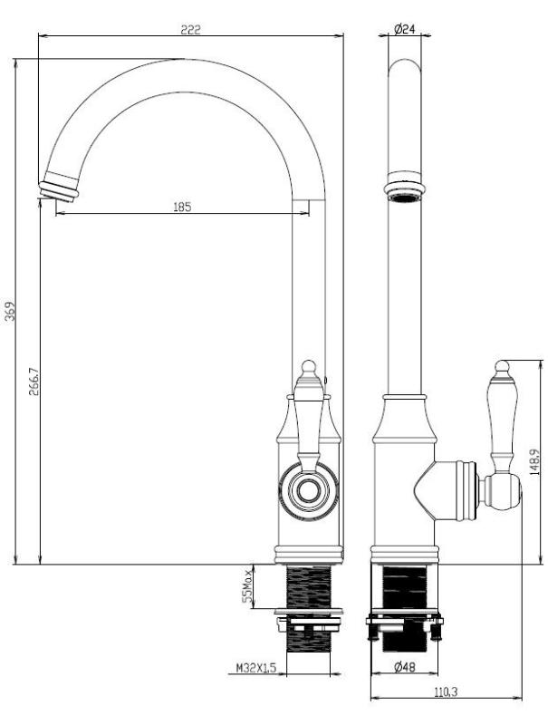Aquanello Heritage Manor Klasszikus konyha – nosztalgikus konyhai csaptelep, fekete BL-9001-HM
