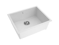 Pure.Sink Eternal Quartz fehér mosogató, 50x40 cm, beépíthető és felülre szerelhető, rozsdamentes acél dugóval