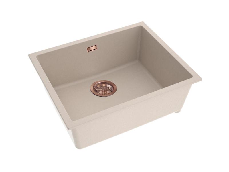Pure.Sink Eternal Quartz Beige mosdó 50x40 cm, beépíthető és felülre szerelhető, réz dugóval