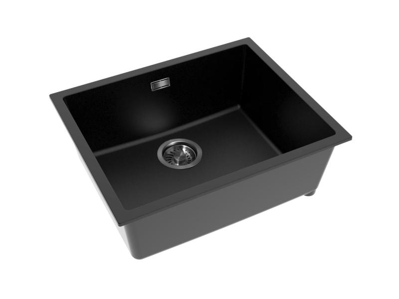 Pure.Sink Eternal Quartz fekete mosdó 50x40 cm, beépíthető és felülre szerelhető, automatikus gun metal dugóval