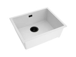 Pure.Sink Eternal Quartz fehér mosogató, 50x40 cm, beépíthető és felülre szerelhető, automatikus fekete dugóval