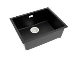 Pure.Sink Eternal Quartz fekete mosdó 50x40 cm, síkba építhető és alulról rögzíthető, fehér dugóval