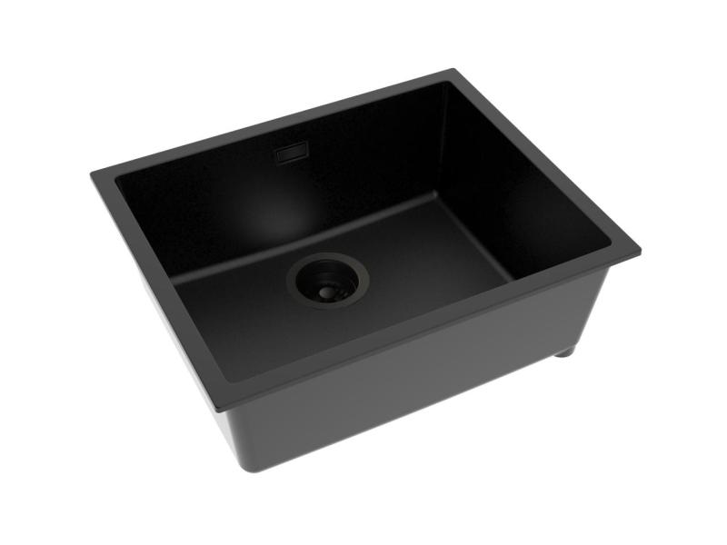Pure.Sink Eternal Quartz fekete mosdó 50x40 cm, síkba és alulra szerelhető, fekete lefolyóval