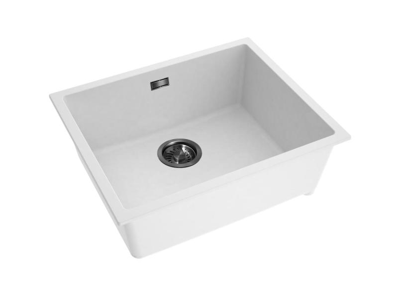 Pure.Sink Eternal Quartz fehér mosdó 50x40 cm, síkba és alulra szerelhető, gunmetal színű dugóval