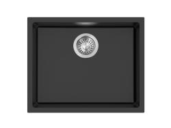 Pure.Sink Eternal Quartz fekete mosdó, 50x40 cm, síkba és alulra szerelhető, automatikus rozsdamentes acél dugóval