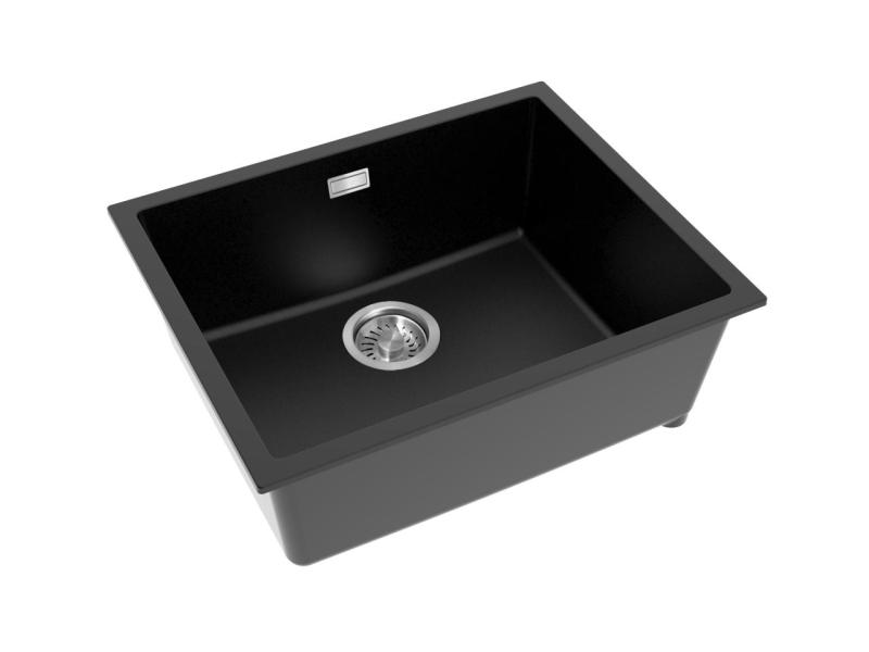Pure.Sink Eternal Quartz fekete mosdó, 50x40 cm, síkba és alulra szerelhető, automatikus rozsdamentes acél dugóval