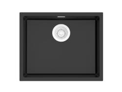 Pure.Sink Eternal Quartz fekete mosdó 50x40 cm, síkba és alulra szerelhető, automatikus fehér dugóval