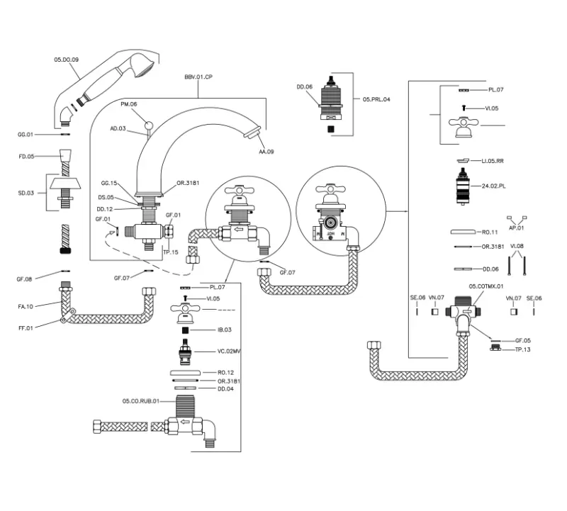 Huber Croisette 4-lyukú fürdőszobai csaptelep Termosztatikus Króm CST7601021