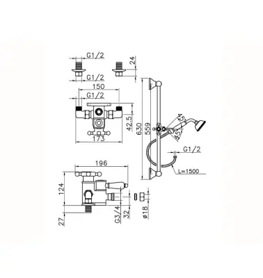 Huber Victoria Termosztatikus Zuhanyszett RVS 190R.VT01H.AC