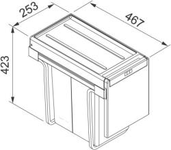 Franke Cube 30 beépíthető hulladékrendszer kézi vezérlésű konyhai szemetesvödör 2 x 15L 134.0039.553
