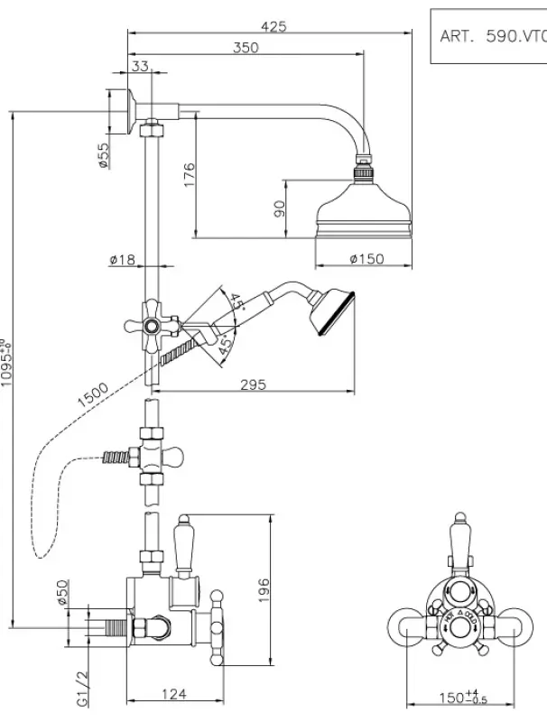 Huber Victorian Thermosztatikus Zuhanykészlet 15cm Króm 5698