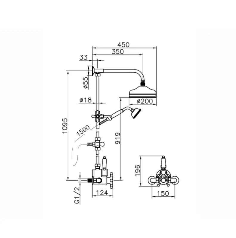 Huber Victoria Termosztatikus Zuhanyszett 20cm Króm 590.VT21H.CR