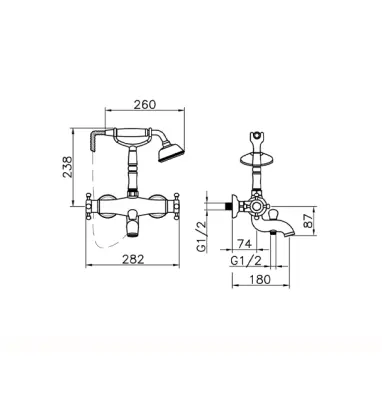 Huber Victorian Thermosztatikus Fürdőcsaptelep Zuhanyszettel Króm VTT3301021