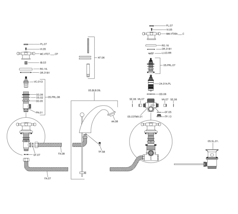 Huber Victorian 3 lyukú termosztatikus mosdó csaptelep króm VTT71010