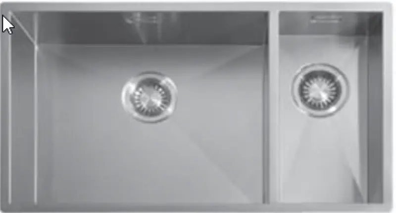 ABK Baronga nagy másfélszeres 1,5 rozsdamentes acél mosogató medence 50x40+20x40 cm síkbeépítés, aláépítés és felépítés BAR5020FVI