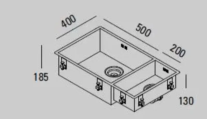 ABK Baronga nagy másfélszeres 1,5 rozsdamentes acél mosogató medence 50x40+20x40 cm síkbeépítés, aláépítés és felépítés BAR5020FVI