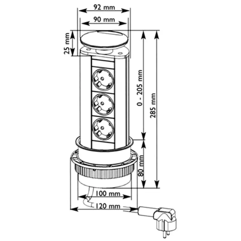 EVOline Port 3 Inbouwbare stopcontact met randaarde zilverkleurig deksel