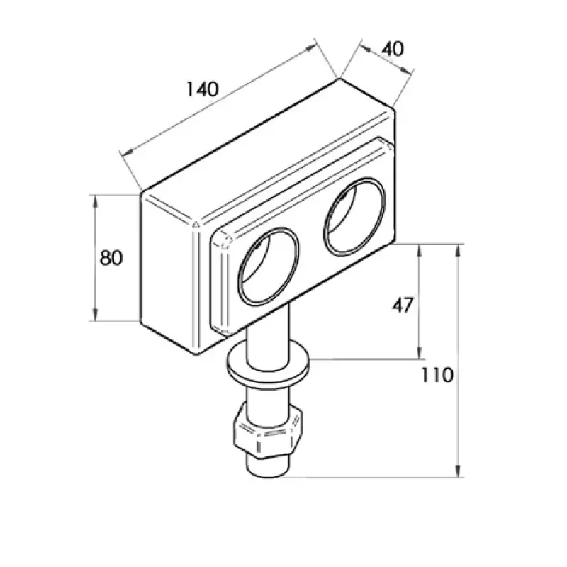 Aansluitdoos voor kookeiland met 2 randaarde stopcontacten