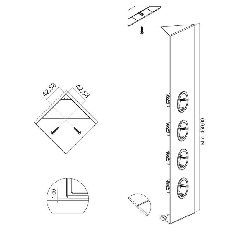 Indux Corner 4 csatlakozóval ellátott energiaszakasz Randaarde RVS 756