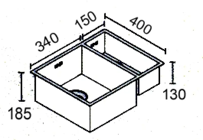 ABK Baronga másfeles 1,5 rozsdamentes acél mosogató 34x40+15x40cm beépíthető BAR3415f